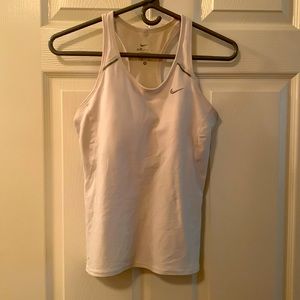 White Nike Dri fit women’s medium tennis tank with built-in bra